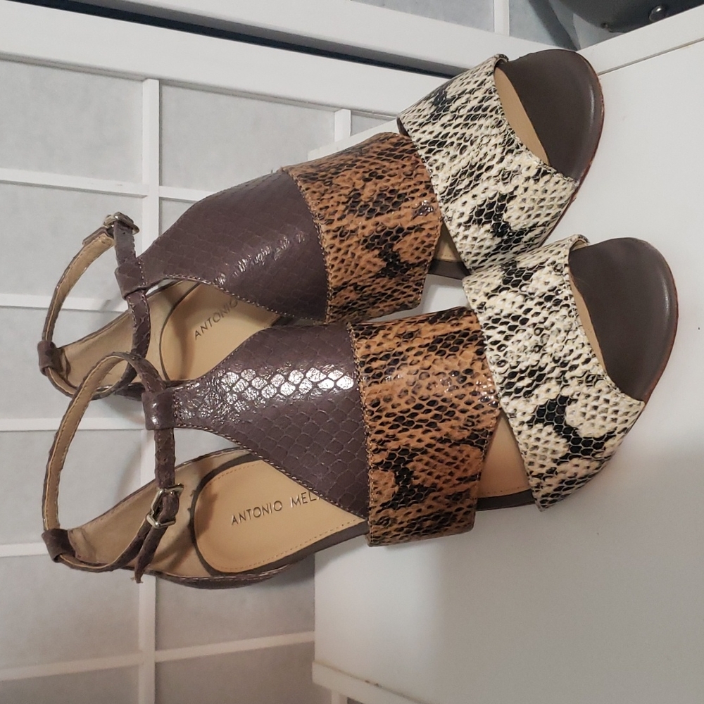 Antonio Melani Brown Animal Print Leather Heels